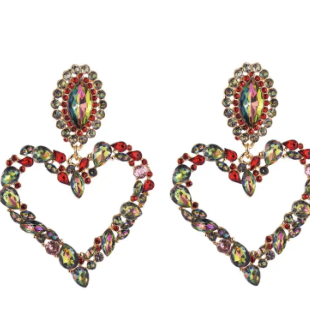 Exquisite Hearts! Dangle Earrings, Multi-Color, nwot